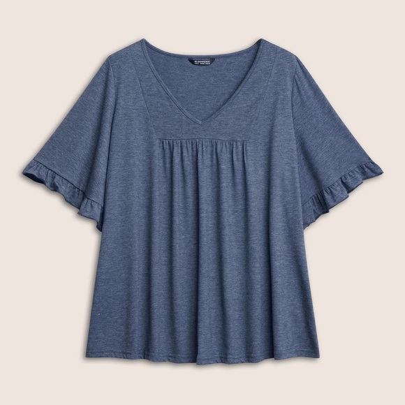 BloomChic Solid Gathered Ruffle Trim Flounce Sleeve T-shirt us12 - Picture 6 of 6